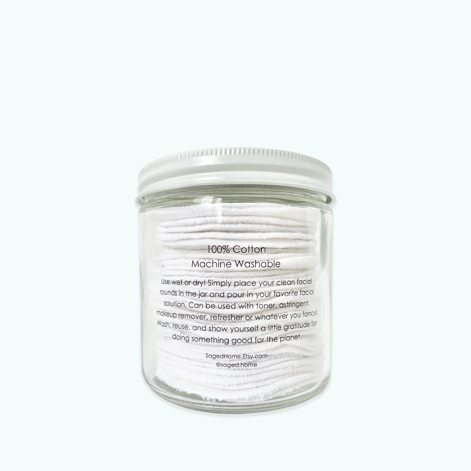 Cotton Facial Rounds in Jar- Reusable Facial Rounds, Washable & Reusable, 100% Organic Cotton Flannel, 30 Pack, In Jar - Image 5
