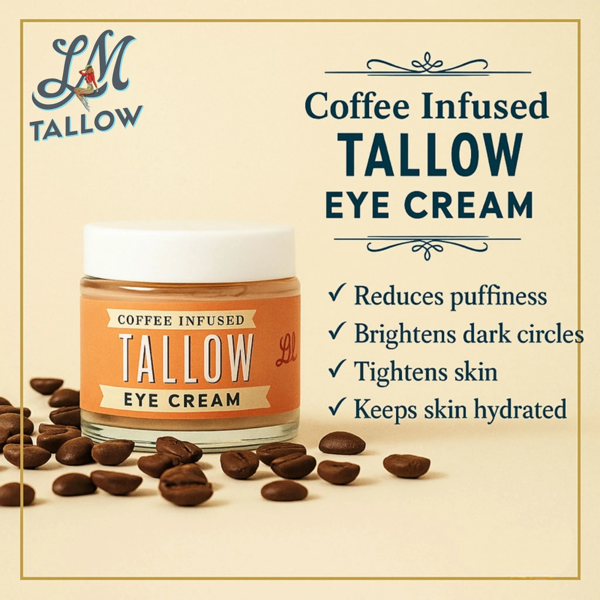 Lady May Coffee-Infused Tallow Eye Cream – Brighten, Firm & Revitalize Naturally - Image 5