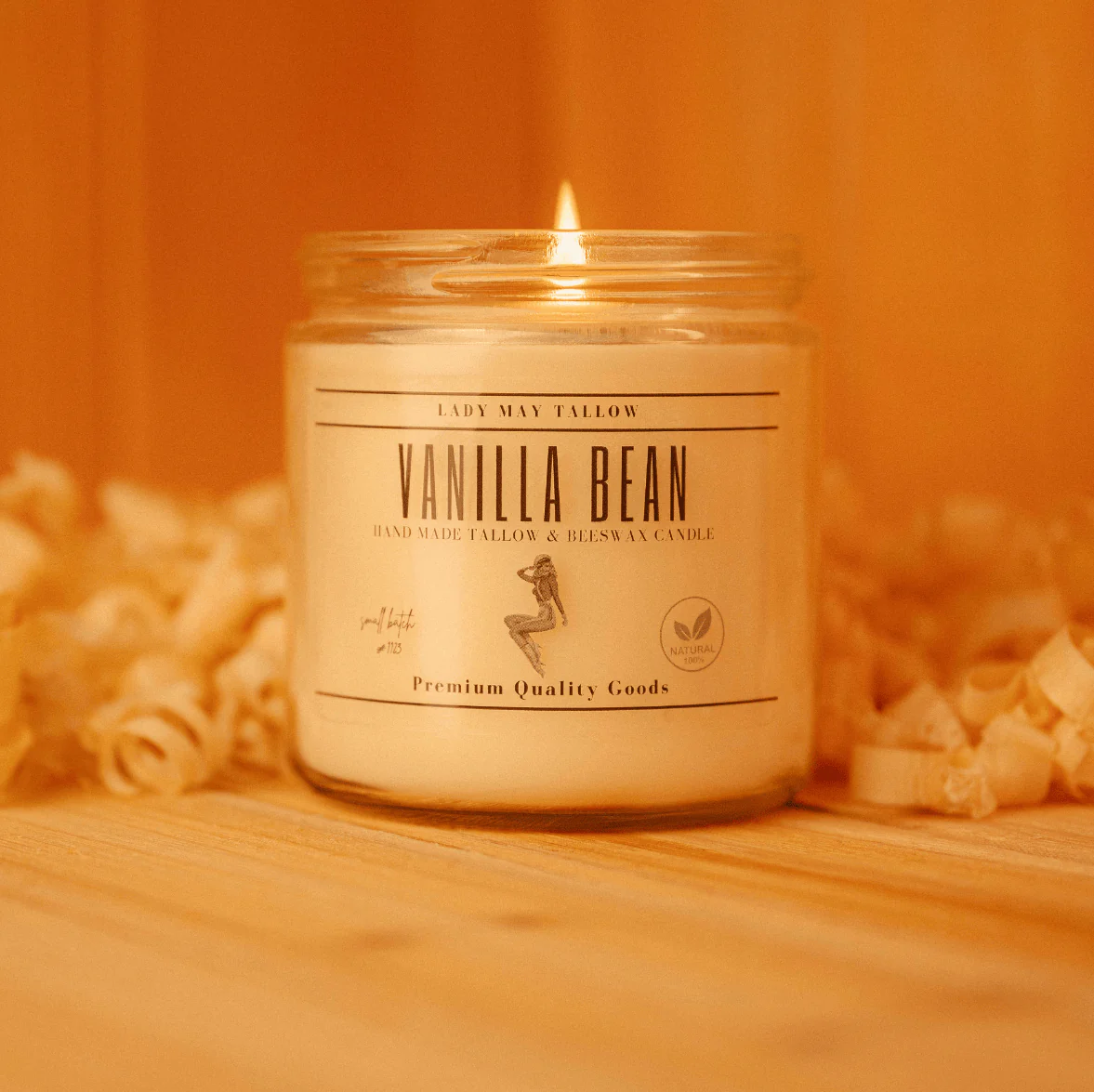 Lady May Tallow "Classic" Tallow & Beeswax Candle 16oz | 7 Natural Scents | Non-Toxic Clean Burning