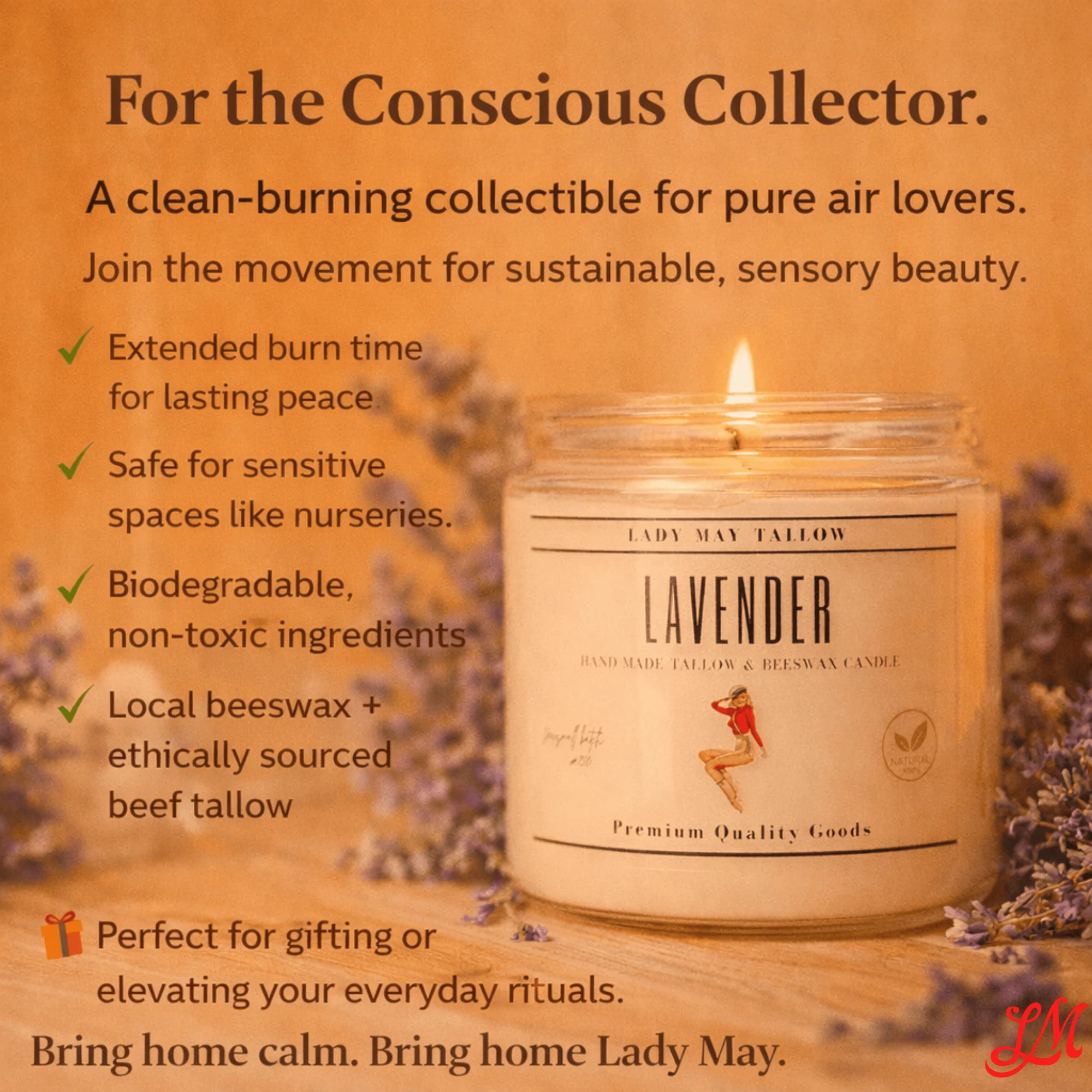 Lady May Tallow "Classic" Tallow & Beeswax Candle 16oz | 7 Natural Scents | Non-Toxic Clean Burning - Image 2
