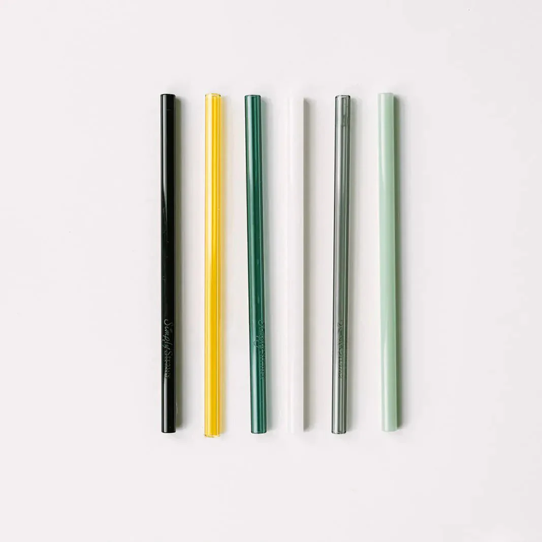 Skinny 6" Glass Cocktail Straw Set - Fjord Mist