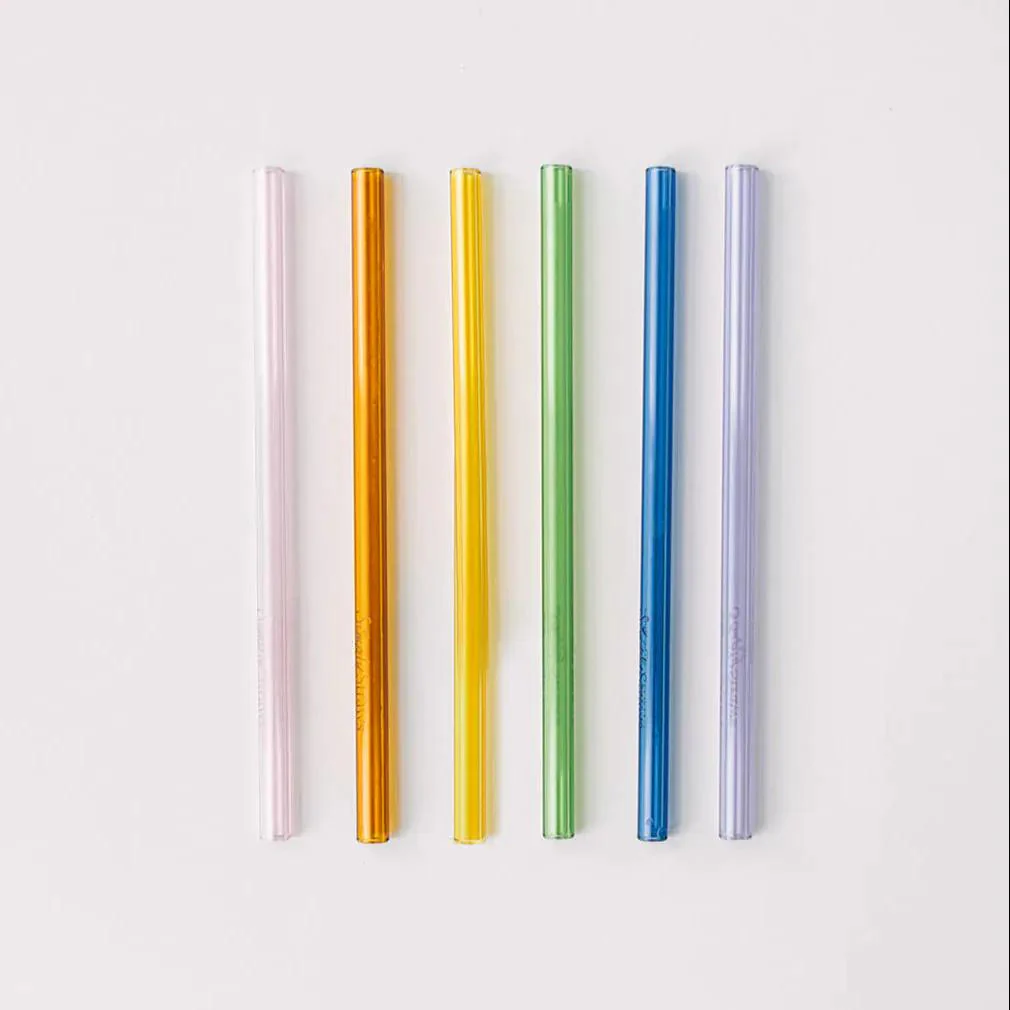 Skinny 6" Glass Cocktail Straw Set - Iridium