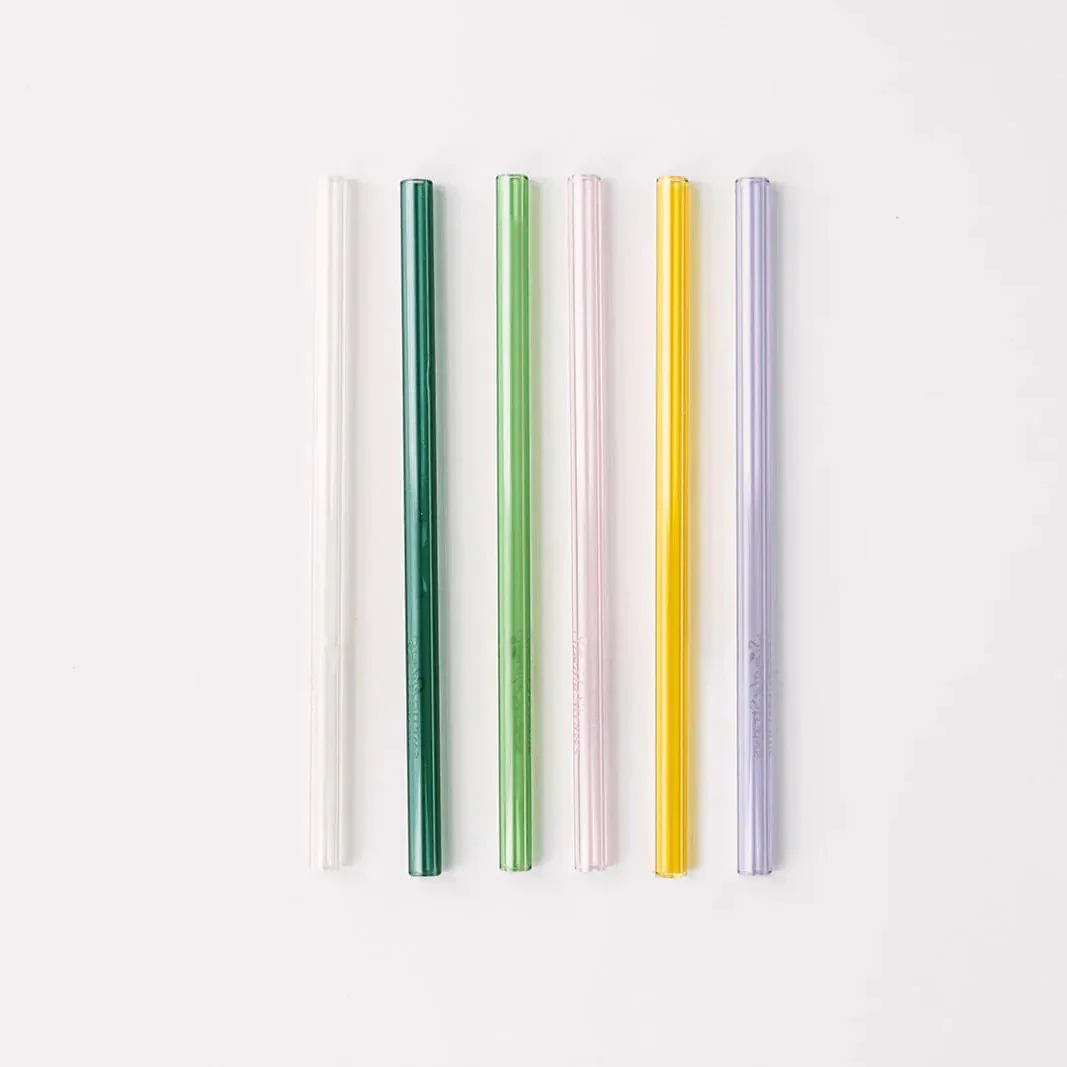Skinny 6" Glass Cocktail Straw Set - Meadow