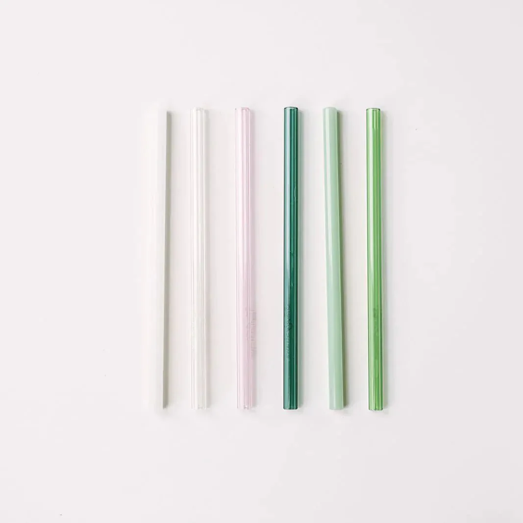Skinny 6" Glass Cocktail Straw Set - Palm