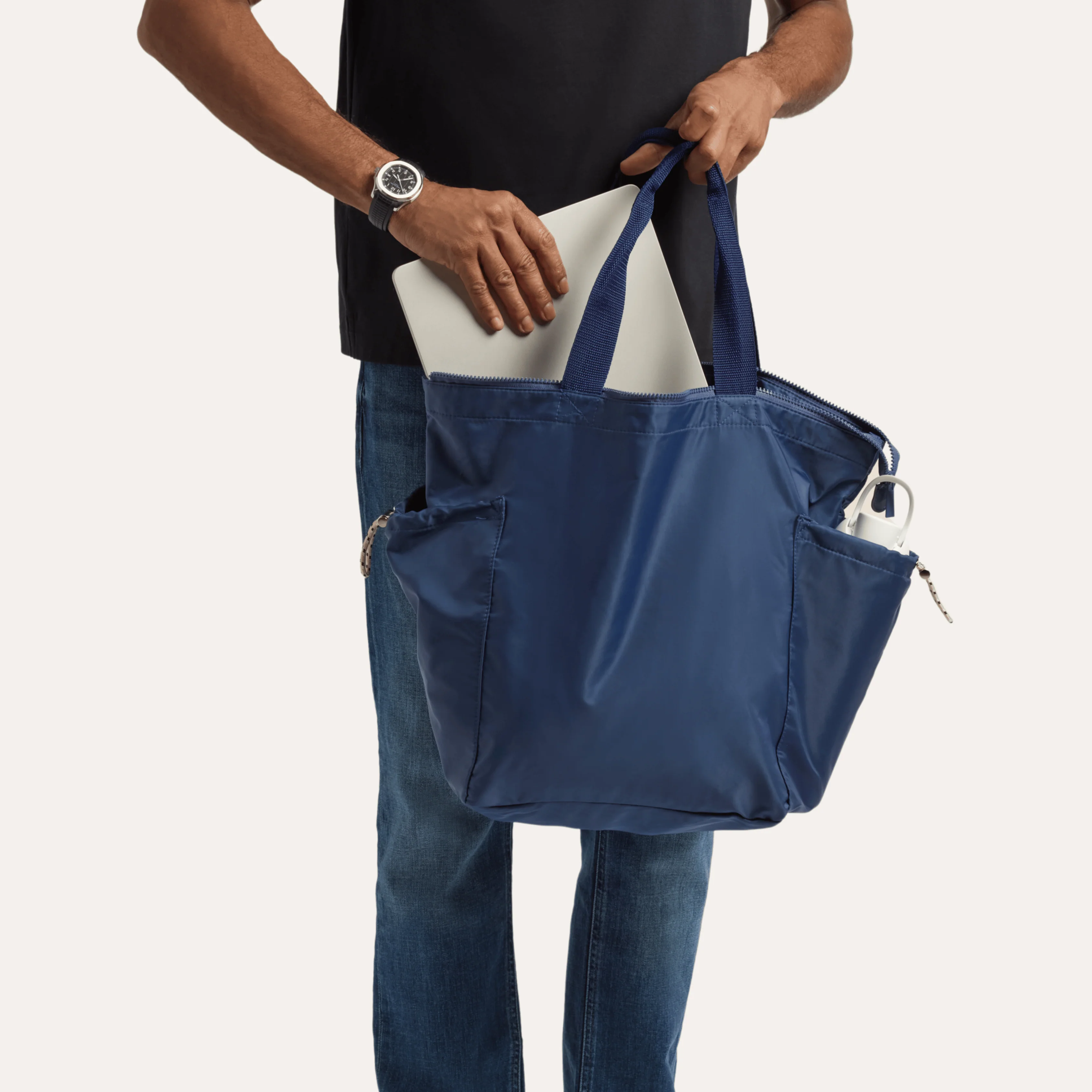 Ripple Tote Bag - Navy Seal - Recycled Nylon Zippered Tote - Image 5