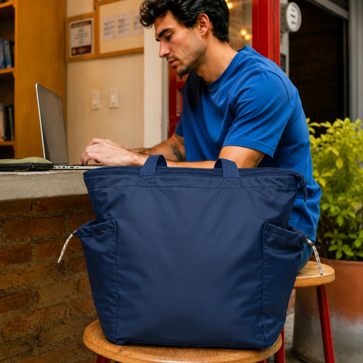 Ripple Tote Bag - Navy Seal - Recycled Nylon Zippered Tote - Image 9