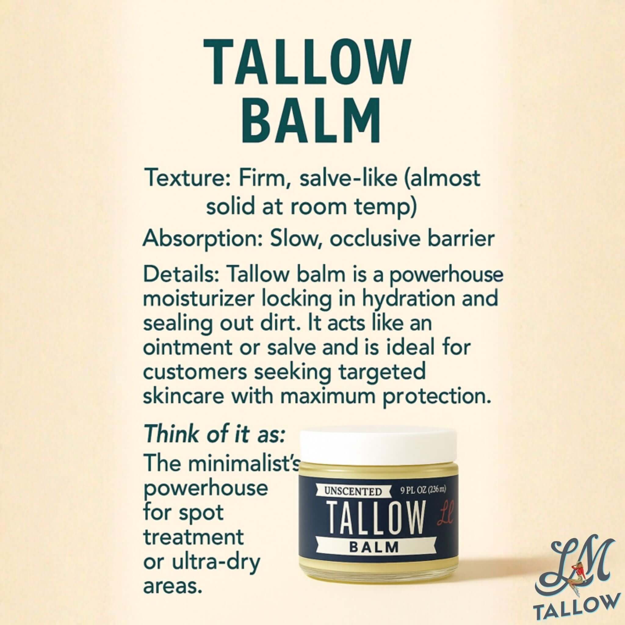Unscented Tallow Balm | Natural Beef Tallow Vitamin E, Jojoba Moisturizer for Face & Body |Clean, Preservative-Free Skincare by Lady May - Image 2