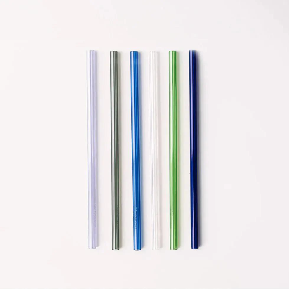 Wide 10" Glass Straw Set - Seaglass