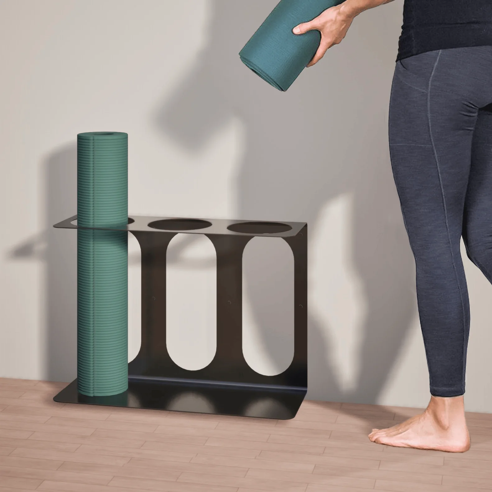 Yoga Mat Wall Bracket, Holds 3 Mats/Rollers